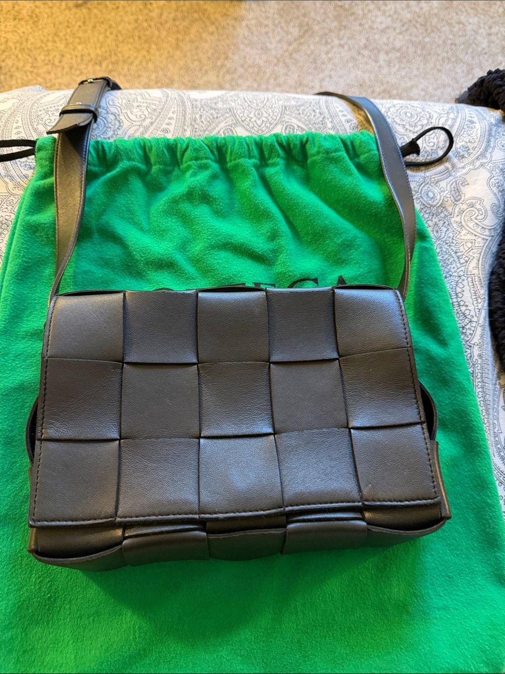 Bottega Veneta Black Intrecciato Woven Leather Crossbody